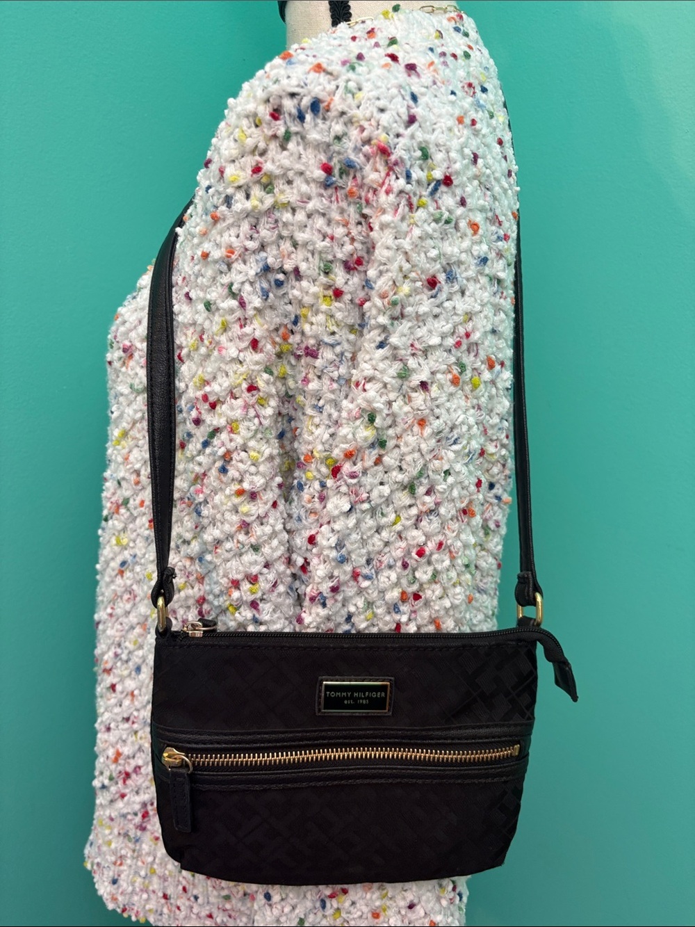 Tommy Hilfiger Black Quilted Crossbody with Gold Hardware